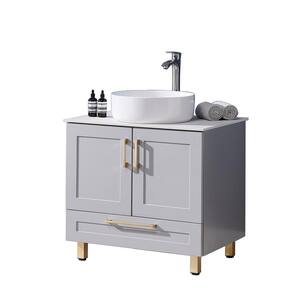 29 in. W x 20 in. D x 32 in. H Single Bathroom Vanity in Gray White Ceramic Vessel Sink and Marble Top