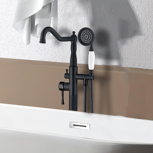 Staykiwi 2-Handle Freestanding Tub Faucet with Hand Shower in Matte Black