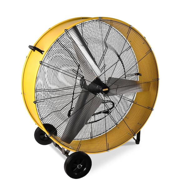 42 in. 2 Fan Speeds Drum Fan in Yellow with Handle and Wheels, Industrial Fan