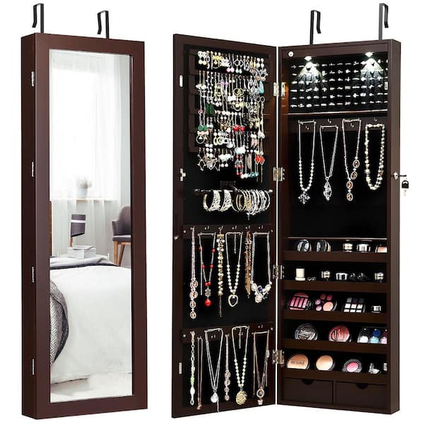 Jewelry Box Mirrored Cabinet Armoire Organizer Storage with LED Lights Christmas Gift