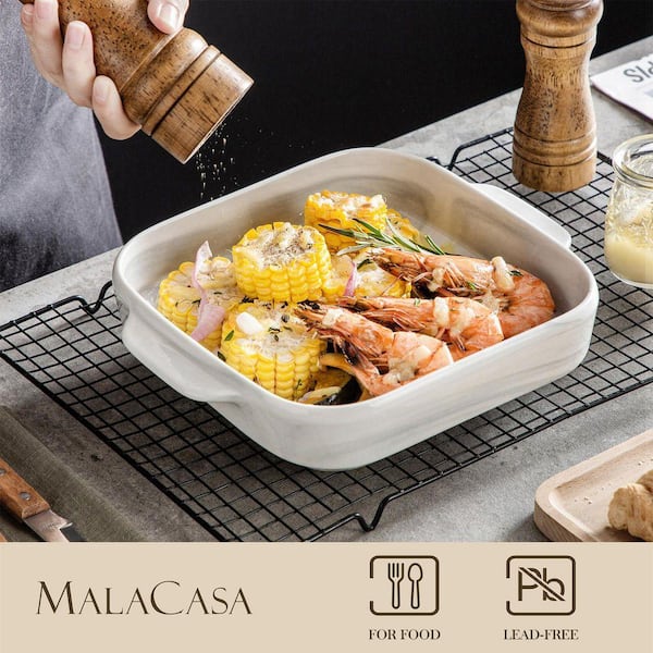 MALACASA, Series Bake.Bake, Rechthoekige Bakschaal Set van 4 (9/11/12/12/14), Oven to Table Bakschaal met Keramische Handvatten Ideaal voor Lasagne/Pie/Casserole/Tapas, Rood