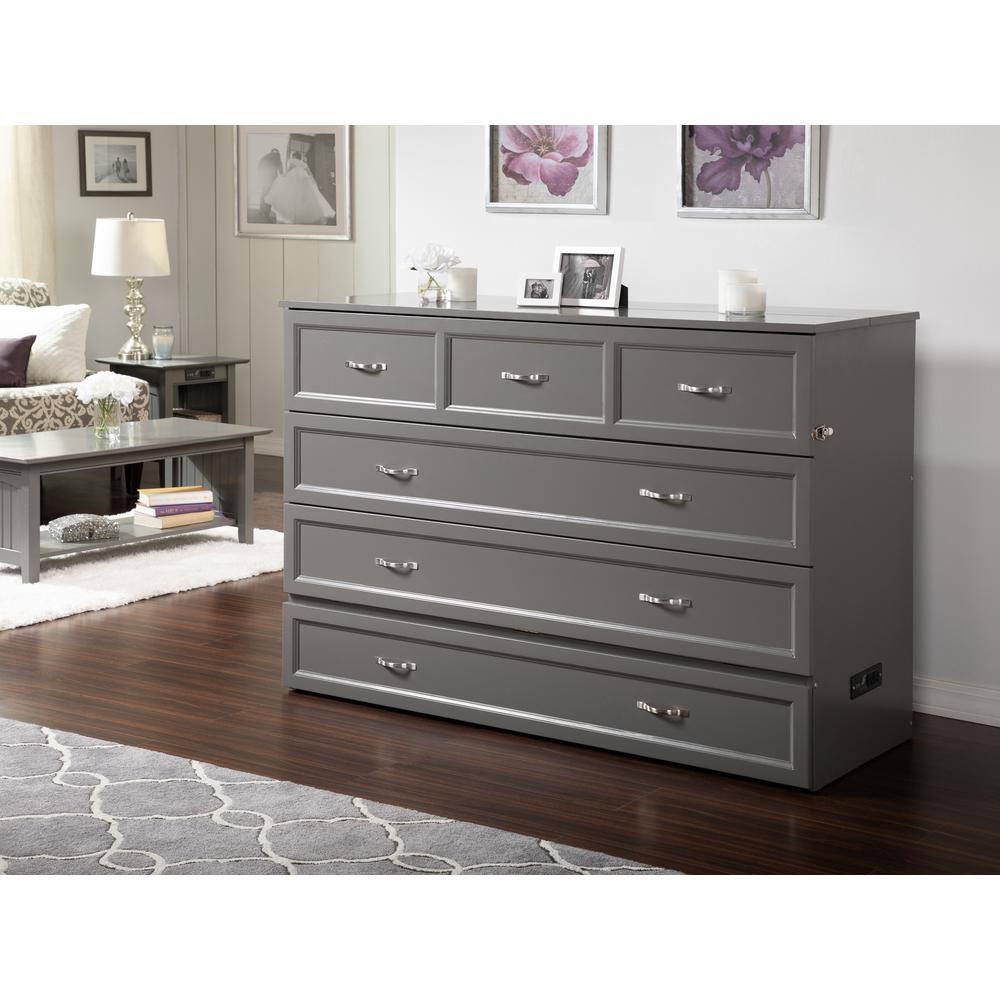 Deerfield Gray Farmhouse Queen Murphy Bed Chest with Charging Station