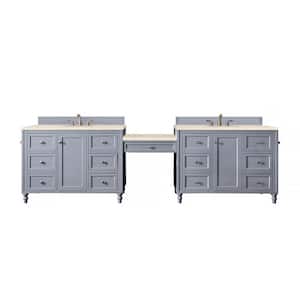 Copper Cove Encore 122 in. W x 23.5 in. D x 36.3 in. H Double Bath Vanity in Silver Gray with Eternal Marfil Quartz Top