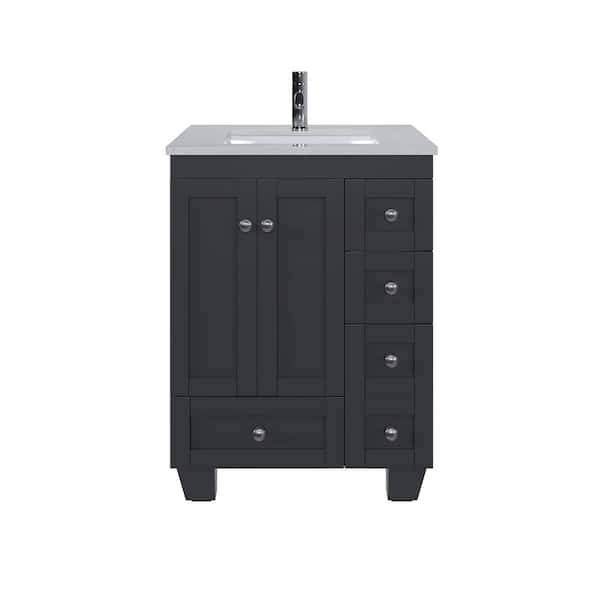 Happy 24 in. Single Sink Espresso Bath Vanity with White Carrara Quartz Top (Assembled)