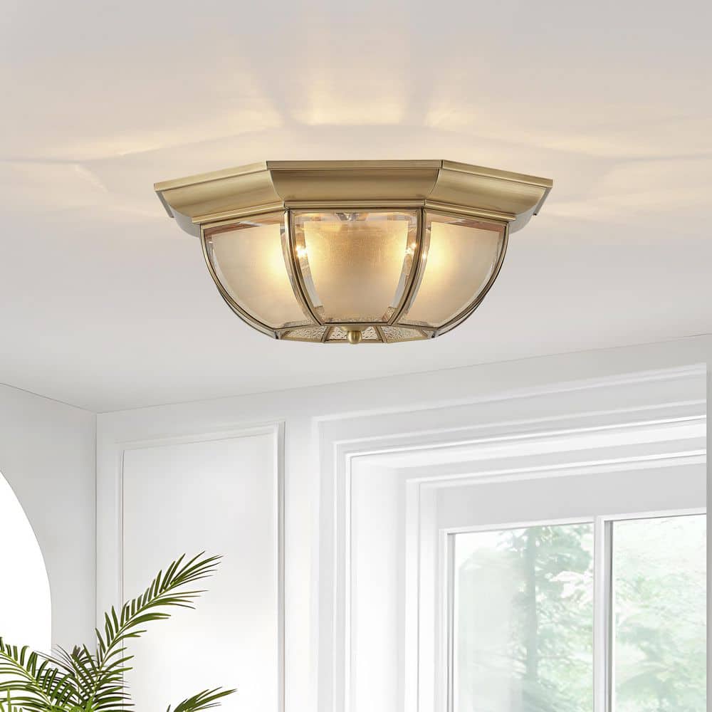 14 in. Vintage Brass Flush Mount Ceiling Light with Clear Glass Panels for Entryway, Kitchen,Hallway,Porch Home Lighting price history on PriceWatchPro
