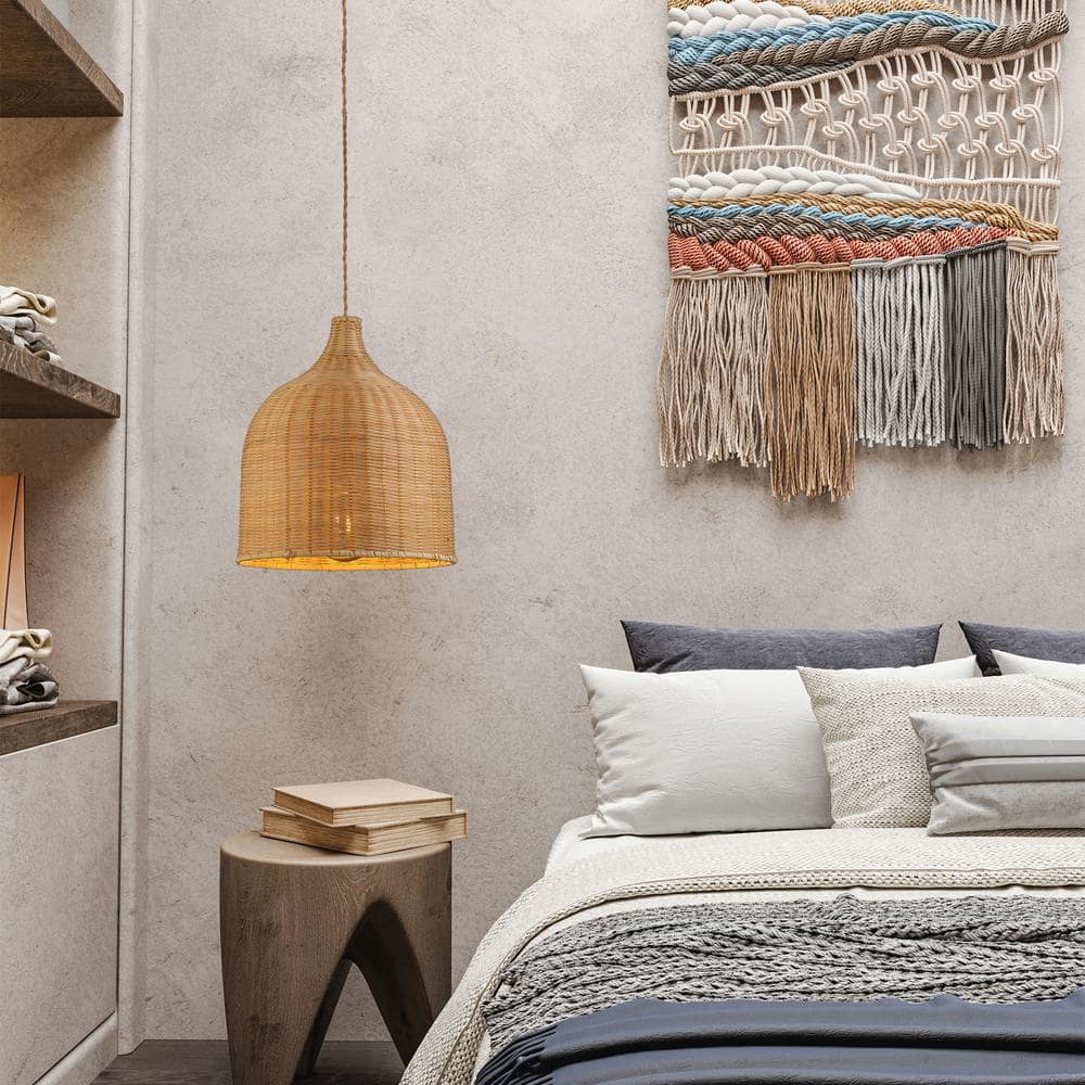 Bohemian Charm Handwoven Rattan Dome Pendant Light in Brown