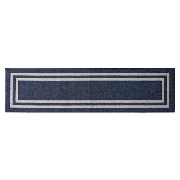 Washable Skid Resistant Denim Twist/Light Grey 2.5 ft. x 10 ft. All Loop Tufted Area Rug