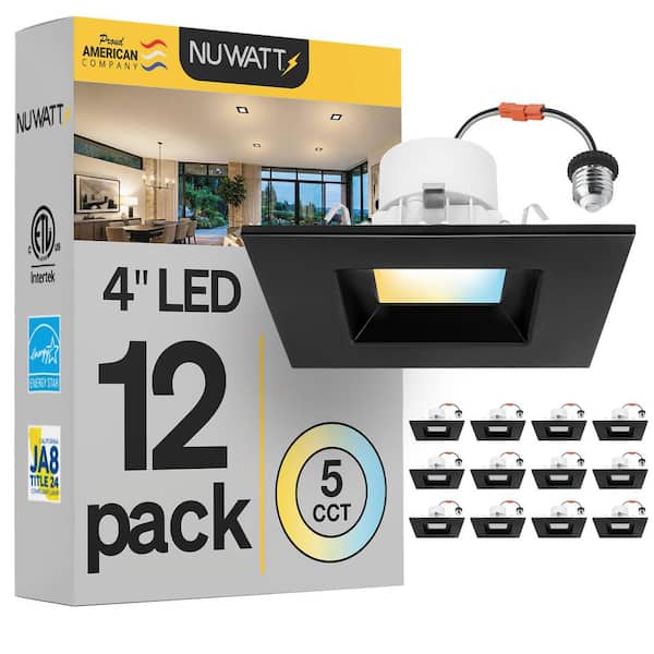12-pack 4 in. 11-Watt LED Black Square Retrofit Recessed Housing Light 5 CCT 2700K to 5000K IC Rated Remodel Dimmable