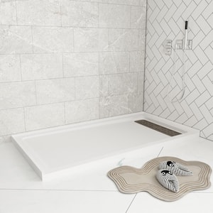 Acrylic 60 in. L x 32 in. W Alcove Shower Pan Base in White with Right Drain