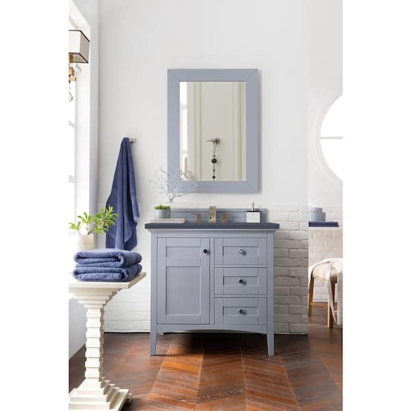 James Martin Vanities Palisades 36 in. W x 23.5 in.D x 35.3 in. H Single Vanity in Silver Gray with Quartz Top in Charcoal Soapstone