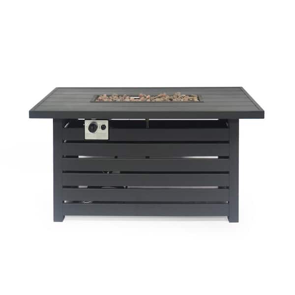 Unbranded Black Rectangular Iron Outdoor Fire Pit Table for Patio Backyard