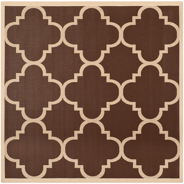 SAFAVIEH Courtyard Dark Brown 8 ft. x 8 ft. Square Geometric Indoor/Outdoor Patio  Area Rug