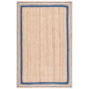 Natural Fiber Navy/Beige 9 ft. x 12 ft. Striped Border Area Rug