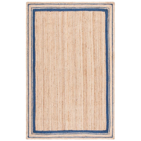 Natural Fiber Navy/Beige 9 ft. x 12 ft. Striped Border Area Rug