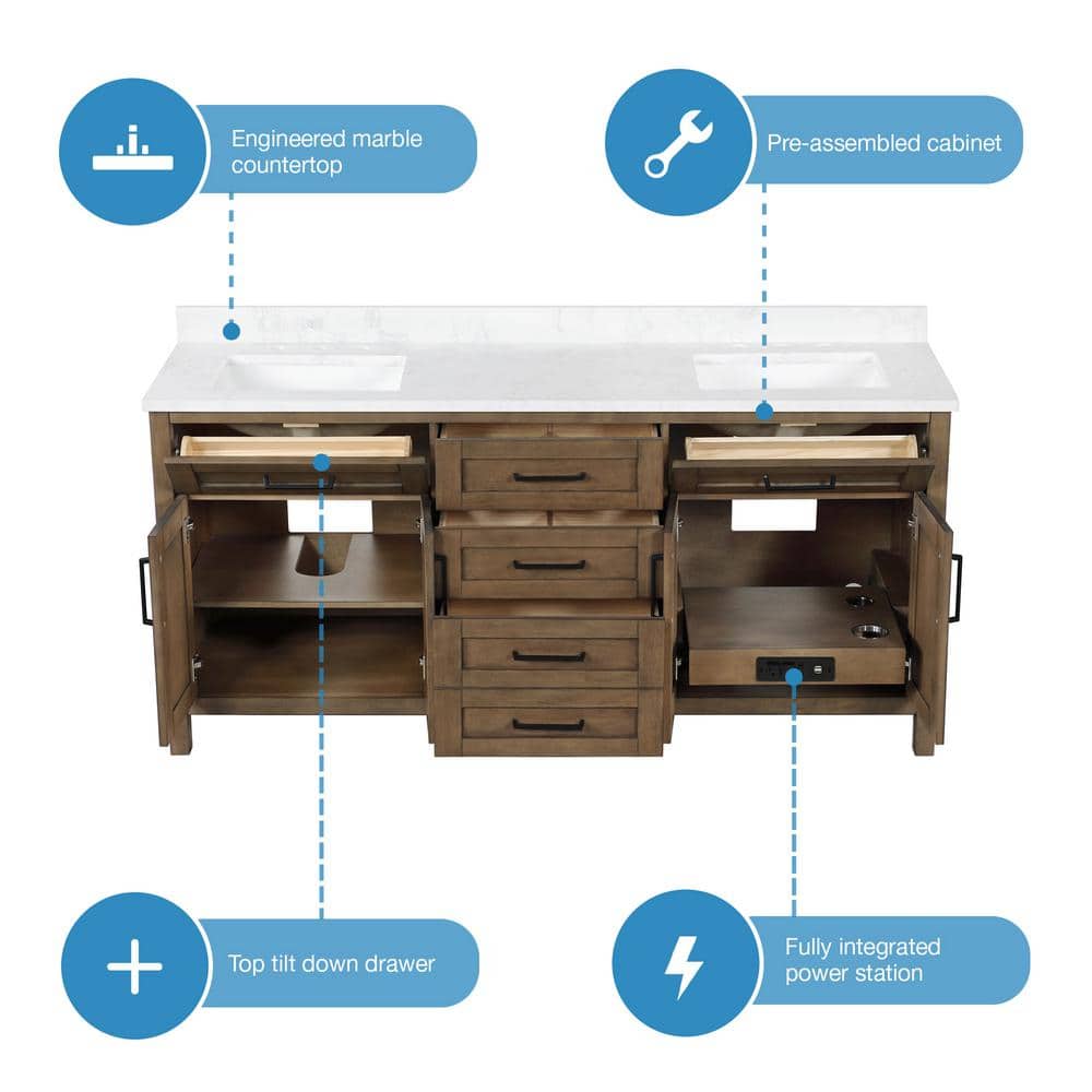 Almond Latte 72" Double Sink Freestanding Bathroom Vanity
