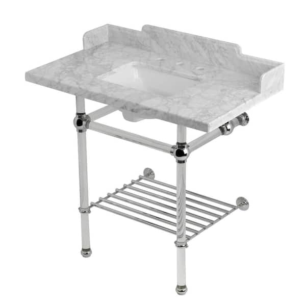 Kingston Brass Pemberton 36 in. Marble Console Sink with Acrylic Legs in Marble White/Polished Chrome