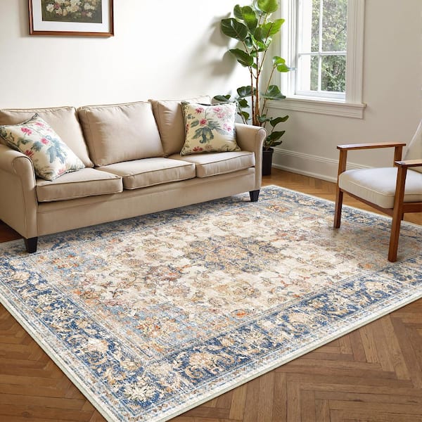 HaiiMeid Tabelia Blue/Orange 5 ft. x 7 ft. Vintage Medallion