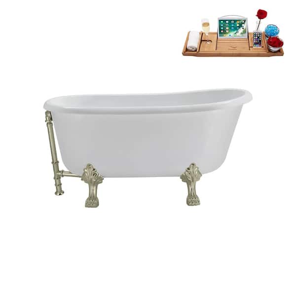 Streamline 63 in. Acrylic Clawfoot Non-Whirlpool Bathtub in Glossy White with Brushed Nickel Drain and Brushed Nickel Clawfeet