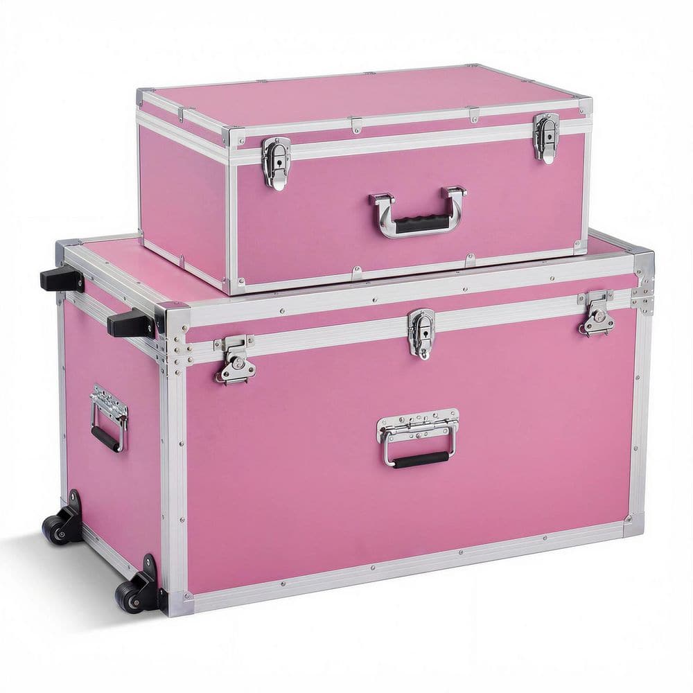 SKYSHALO Set of 2 Metal Storage Trunks, Wooden Boxes with 32.13 in