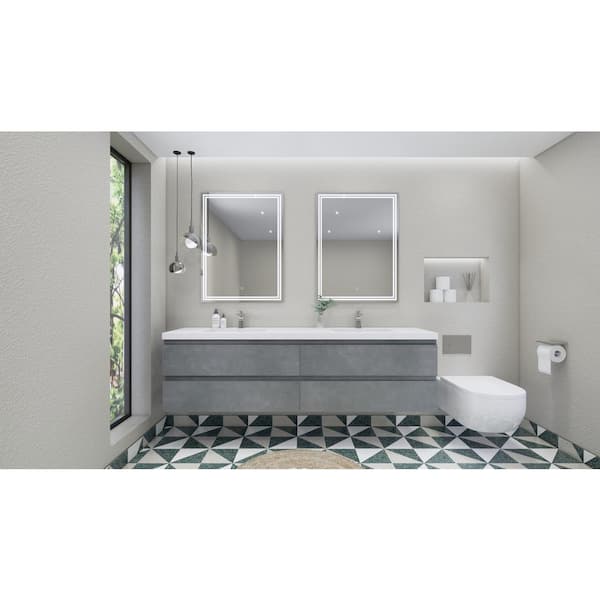 Unbranded Bohemia 83 in. W Bath Vanity in Cement Gray with Reinforced Acrylic Vanity Top in White with White Basins