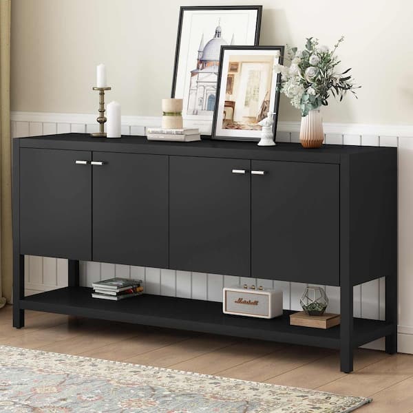 Polibi 59.6 in. Black Rectangle Wood Console Table Entryway Table