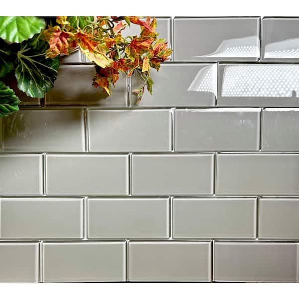 Metro Pebble Gray Subway 3 in. x 6 in. Glossy Glass Subway Tile (8-Pieces/Pack) Metro Pebble Gray Subway 3 in. x 6 in. Glossy Glass Subway Tile (8-Pieces/Pack)
