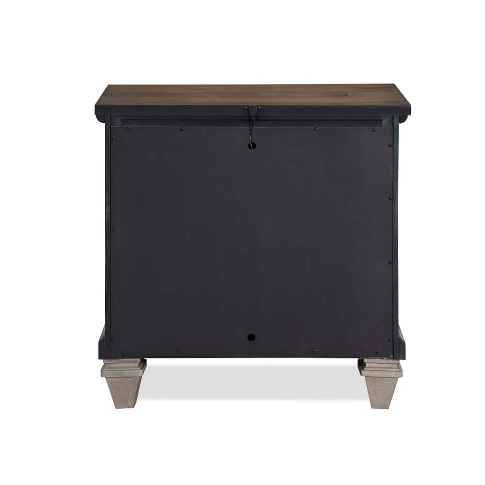 Mariana Vintage Cream and Brown 2-Drawer Solid Wood Nightstand