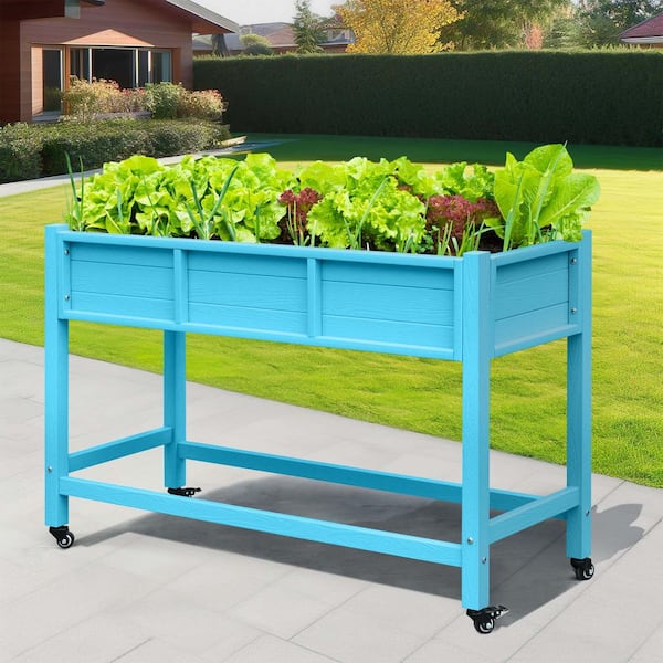 46 in. x 17 in. x 31 in. HIPS Plastic Raised Garden Bed with Lockable Wheels