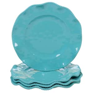 Perlette 4-Piece Solid Teal Melamine Outdoor Dinner Plate Set (Service for 4)