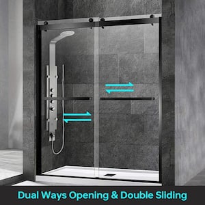 60 in.W x 76 in.H Double Sliding Frameless Shower Door in Matte Black with 3/8 in. (10 mm) Clear Tempered Glass
