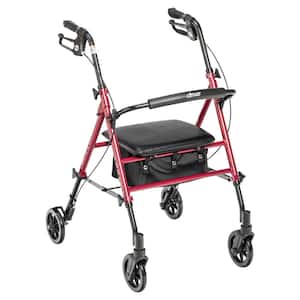 Adjustable Height Rollator Rolling Walker with 6 in. Wheels, Red