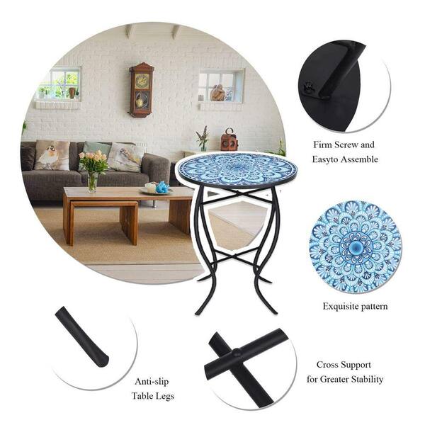 MOEPISY Mosaic Outdoor Side Table, 14 in. Round Small Patio Accent