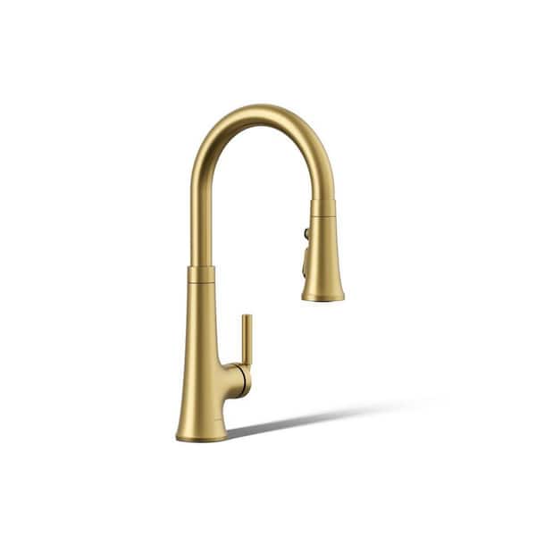 Tone Single Handle Pull Down Sprayer Kitchen Faucet in Vibrant Brushed Moderne Brass
