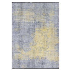 Yellow 5 ft. x 7 ftContemporary Abstract Machine Washable Area Rug