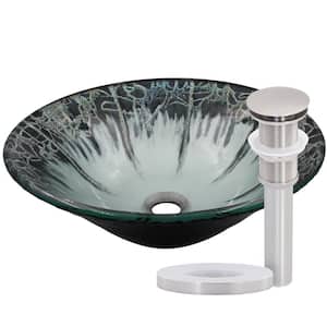 Credere Artsy Vessel Sink in Silver, Black and Blue Tones with Pop-Up Drain in Brushed Nickel