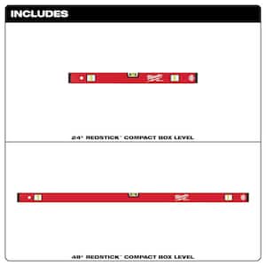 24 in./48 in. REDSTICK Compact Box Beam Level Set with 10 in. 360-Degree Locking Die Cast Torpedo Level