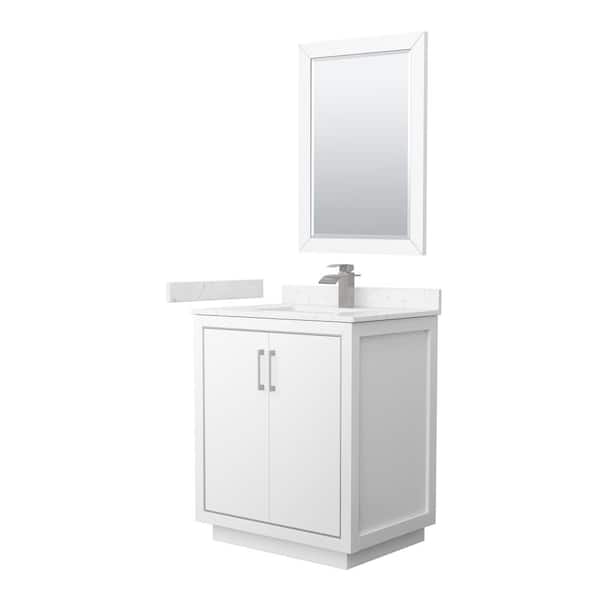 Wyndham Collection Icon 30 in. W x 22 in. D x 35 in. H Single Bath Vanity in White with Carrara Cultured Marble Top and 24" Mirror