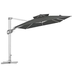 10 ft. 2-Tier Aluminum Squrare Patio Offset Umbrella Cantilever Umbrella, 360° Rotation Device in Dark Grey