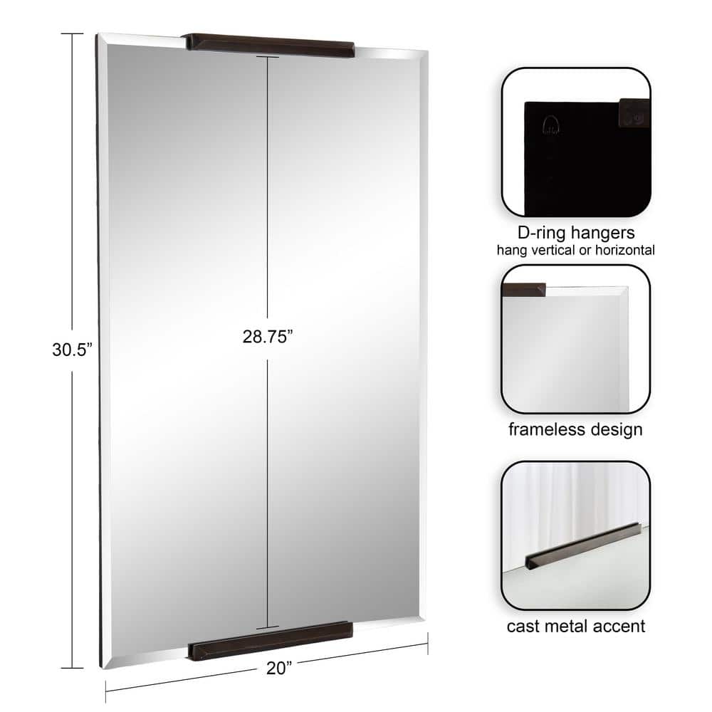 Bronze Frameless Rectangular Wall Mirror with Beveled Edges