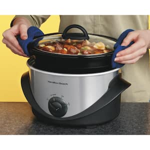 4 Qt. Black Chrome Slow Cooker with Temperature Settings and Glass Lid