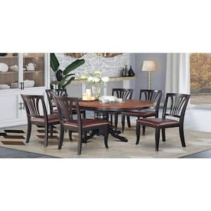 7-Piece Oval Black Finish Solid Wood Top Dining Table with 6-Chairs with Lattice Back