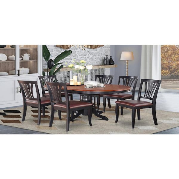 7-Piece Oval Black Finish Solid Wood Top Dining Table with 6-Chairs with Lattice Back