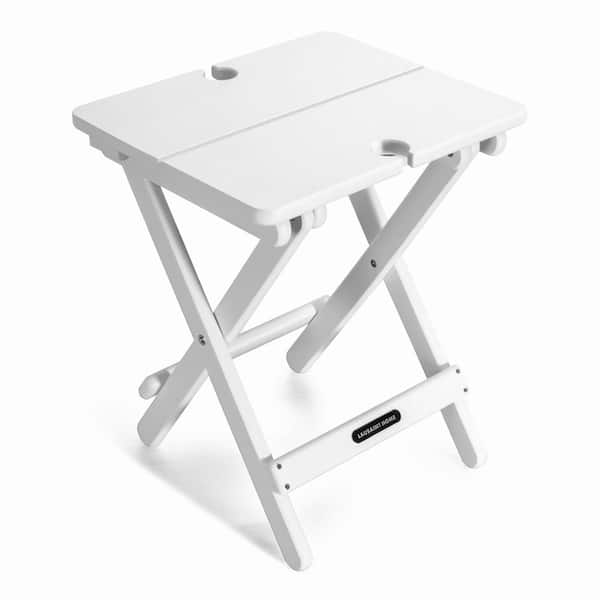 cenadinz Plastic Outdoor Side Table, Quick-Fold, for Patio Balcony Backyard, No Assemble (White)