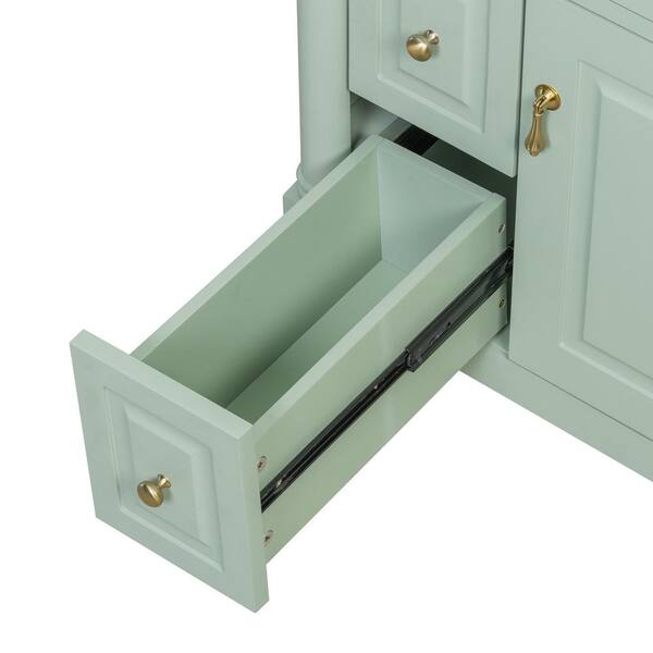JUJABU 24 in. Freestanding Green Bath Vanity with White Ceramic