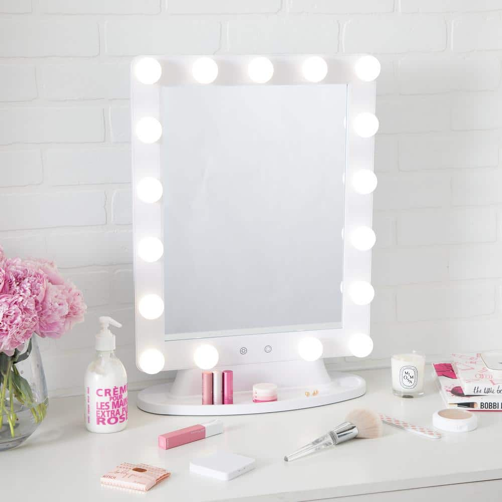  15.75 in. x 22 in. Lighted Tabletop Makeup Mirror in White