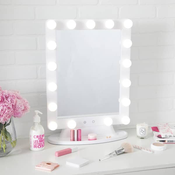 Unbranded 15.75 in. x 22 in. Lighted Tabletop Makeup Mirror in White