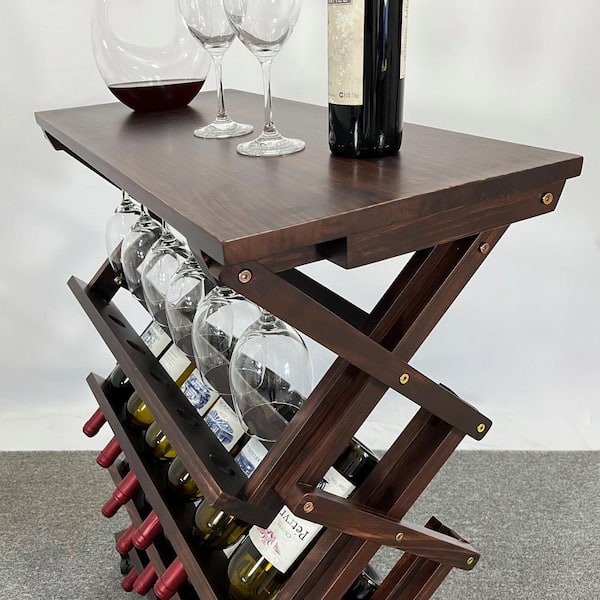 IDEAGLE Freestanding 26-Bottle Walnut Pine Wine Display 5-Tier