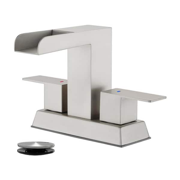 304 stainless steel 4 in. Centerset Double Handle Bathroom Faucet with Drain Kit Included in Nickel