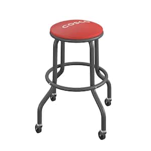 24in Red Metal Counter Stool with Vinyl Work Seat and Rolling Casters, 300lb weight capacity