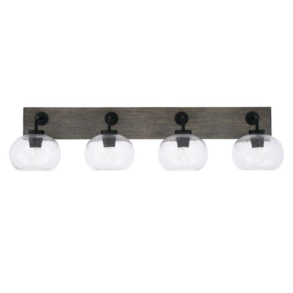 Unbranded Kirby 37.5 in. 4-Light Matte Black and Painted Distressed Wood-look Metal Vanity Light